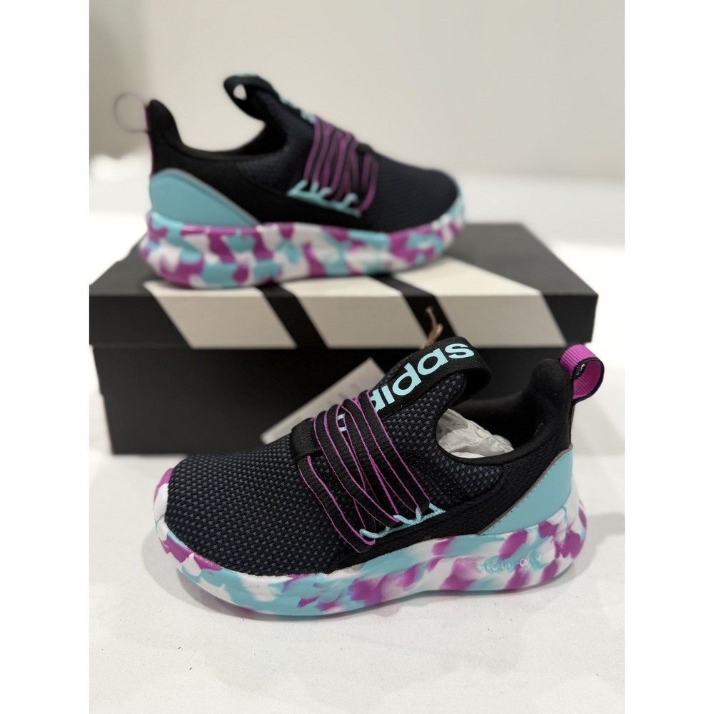 Adidas Lite Racer Adapt 7.0 K Shoes Kids Size 11 kid Black Purple Running JS2291